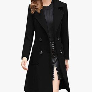 CHOUYATOU Women’s Wool Blend Mid-Long Pea Classic Coat Black Sz Small NEW W TAGS